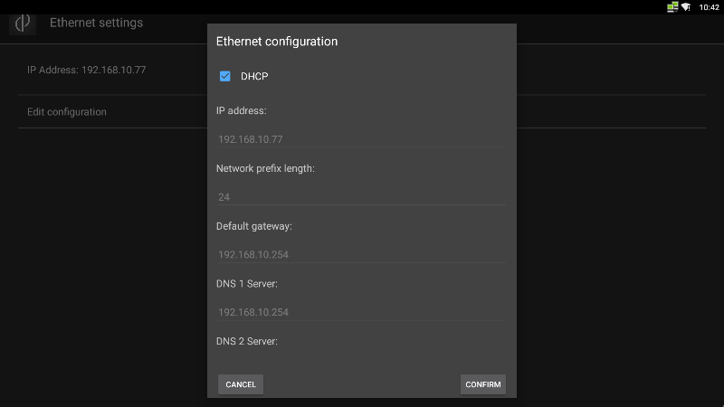 Application screenshot showing a series of text inputs for configuring network settings