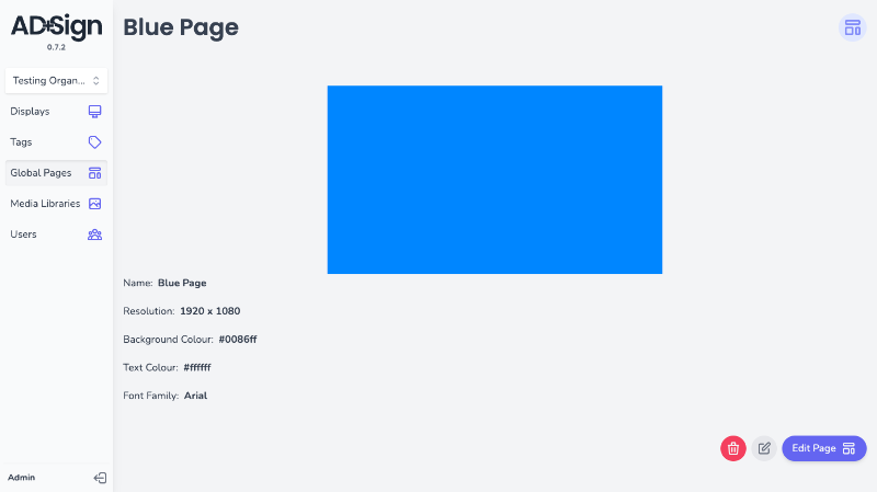 Application screenshot with a preview viewport and a list of Page Properties